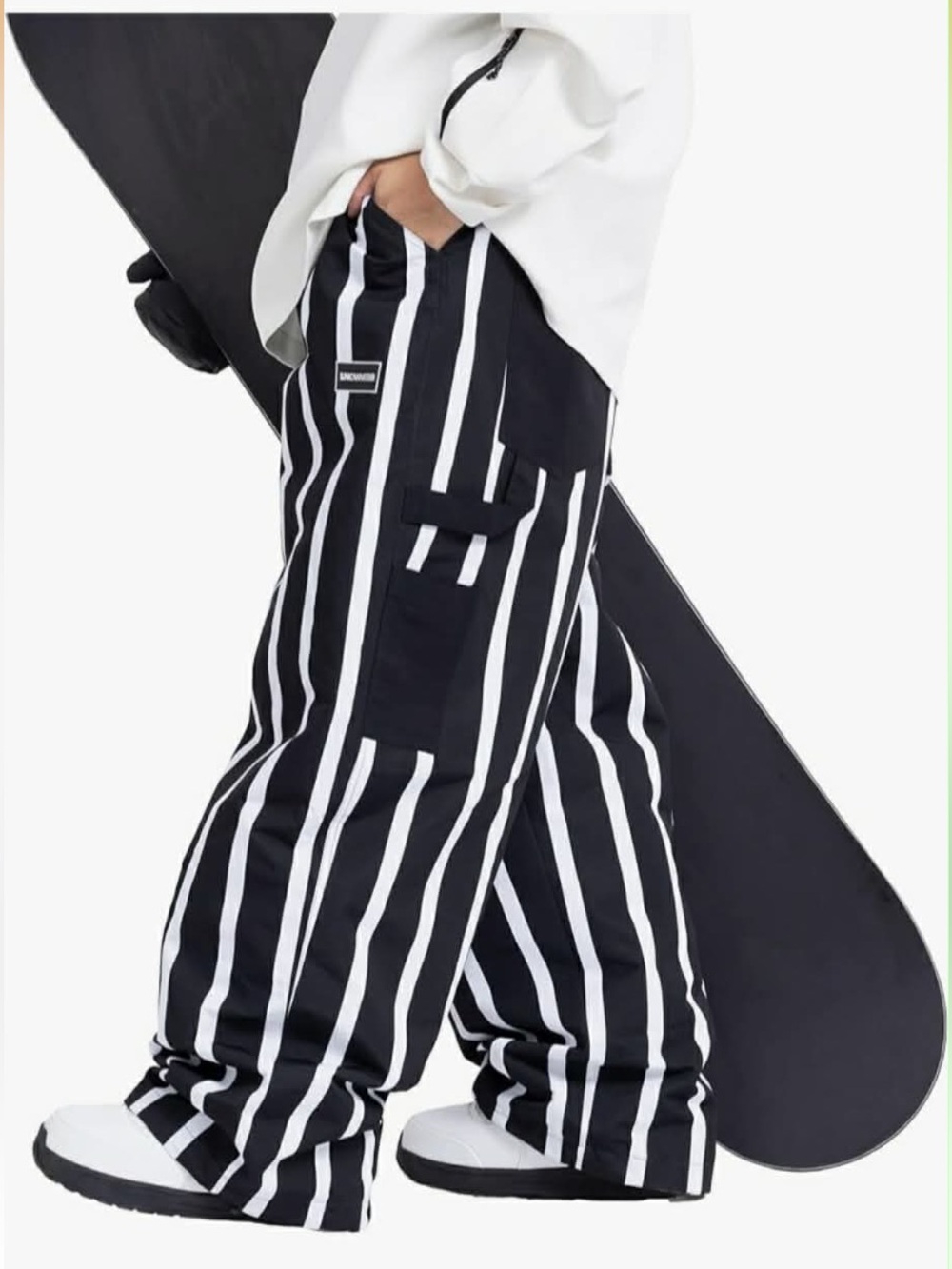 Snowverb baggy unisex snowboard black and white striped size small NWT